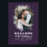 Paars-Romantic Welkomstteken voor bruiloft Poster<br><div class="desc">Fotobruiloft welkom poster.</div>