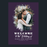 Paars-Romantic Welkomstteken voor bruiloft Poster<br><div class="desc">Fotobruiloft welkom poster.</div>