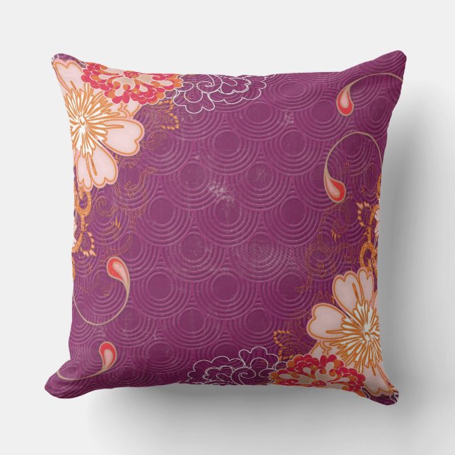 Paars Rood en Roze Floral Sierkussen (Voorkant)