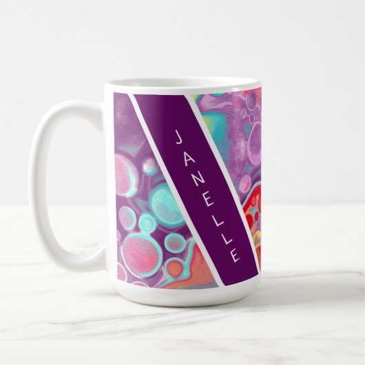 Paars, rood, geel, blauw Abstract gepersonaliseerd Koffiemok (Links)