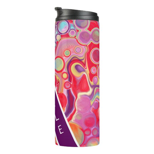 Paars, rood, geel, blauw Abstract gepersonaliseerd Thermosbeker (Geroteerd rechts)