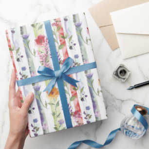 Paars Rood Oranje Bloem Strepen Bruidsfeest Cadeaupapier