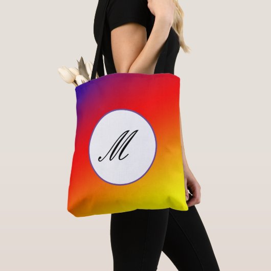 Paars rood oranje monogram tote bag (Dichtbij)