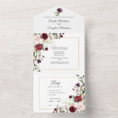 Paars, Rood, Roze, Goud Bloemmotief | All In One Uitnodiging (Binnen)