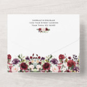 Paars, Rood, Roze, Goud Bloemmotief | All In One Uitnodiging (Achterkant)