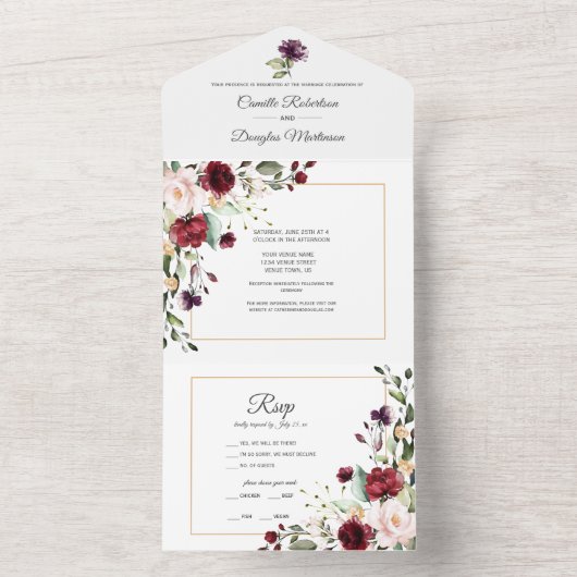 Paars, rood, roze, goudbloem | all in one uitnodiging (Binnen)