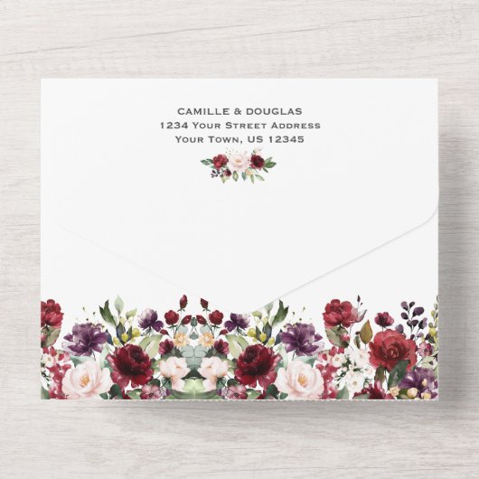 Paars, rood, roze, goudbloem | all in one uitnodiging (Achterkant)