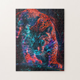 Paars Rood Turquoise Neon Jaguar Licht Legpuzzel