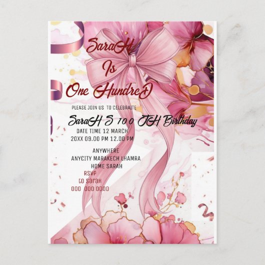 Paars Roos 100e Verjaardag Gift Modern roze Briefkaart (Voorkant)