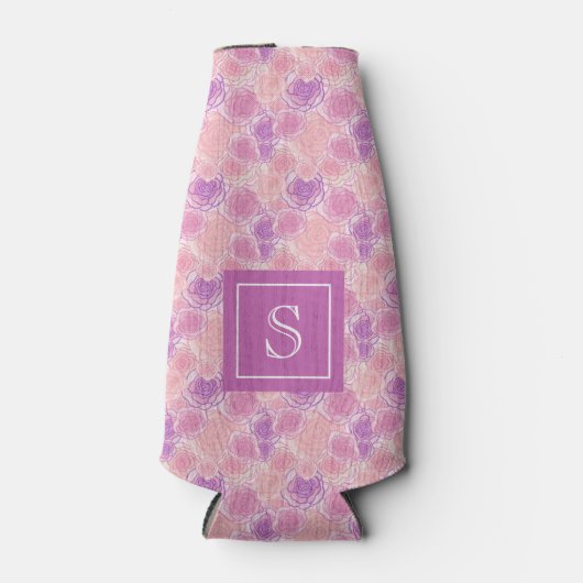  Paars Roos - Aangepast monogram Flesjeskoeler (Voorkant)