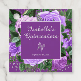 Paars Roos bloemen Silver Butterfly Quinceañera Bedankjes Labels