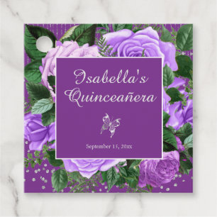 Paars Roos bloemen Silver Butterfly Quinceañera Bedankjes Labels