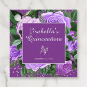 Paars Roos bloemen Silver Butterfly Quinceañera Bedankjes Labels (Voorkant)
