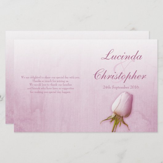 Paars roos bod lila trouwprogramma (Voorkant / Achterkant)