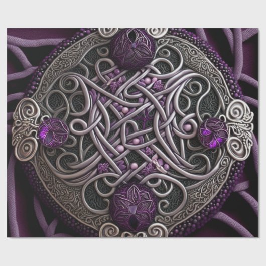 Paars Roos Celtic Knot Cadeaupapier (Vlak)