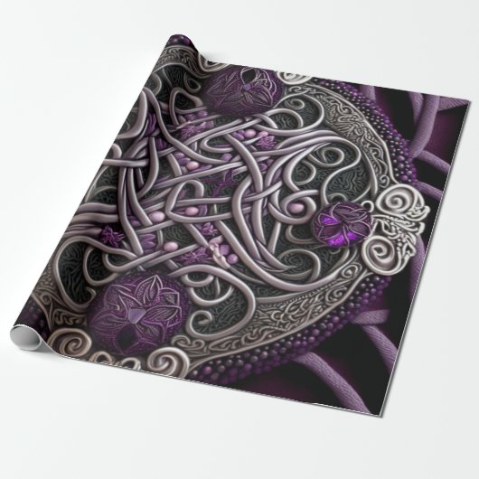 Paars Roos Celtic Knot Cadeaupapier (Uitgerold)