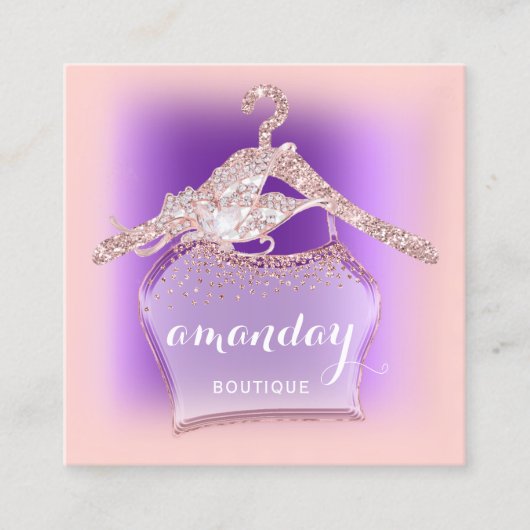 Paars Roos Cloth Hanger Mode Boutique Vierkante Visitekaartje (Voorkant)