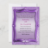 Paars Roos Damask Wedding Invitation Kaart (Achterkant)