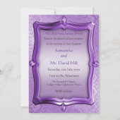 Paars Roos Damask Wedding Invitation Kaart (Achterkant)