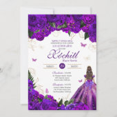 Paars Roos Elegant Floral & Butterfly Quinceañera Kaart (Voorkant)