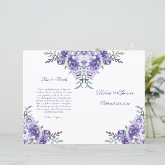 Paars Roos | Elegant Floral Ceremony-programma (Staand voorkant)