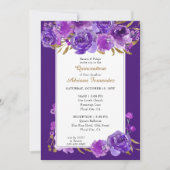 Paars Roos Elegant Gold Leaf Quinceanera en Massa Kaart (Voorkant)