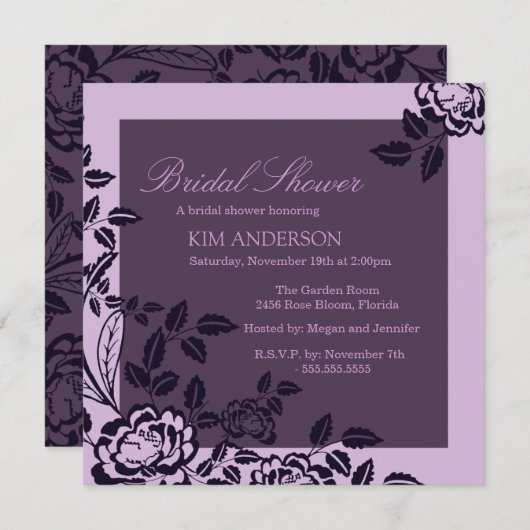 Paars Roos Elegant Vrijgezellenfeest Uitnodiging (Voorkant / Achterkant)