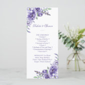 Paars Roos | Elegant Waterverf Floral Ceremony Programmakaart (Staand voorkant)