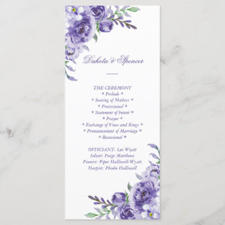 Paars Roos | Elegant Waterverf Floral Ceremony Programmakaart