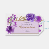 Paars Roos en Gold Leaf Quinceanera Hartelijk dank Cadeaulabel (Voorkant (Horizontaal))