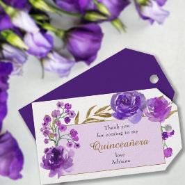 Paars Roos en Gold Leaf Quinceanera Hartelijk dank Cadeaulabel