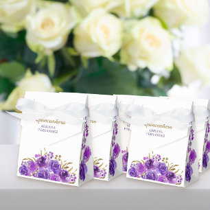 Paars Roos en gouden bladeren Aangepaste Floral Bedankdoosjes