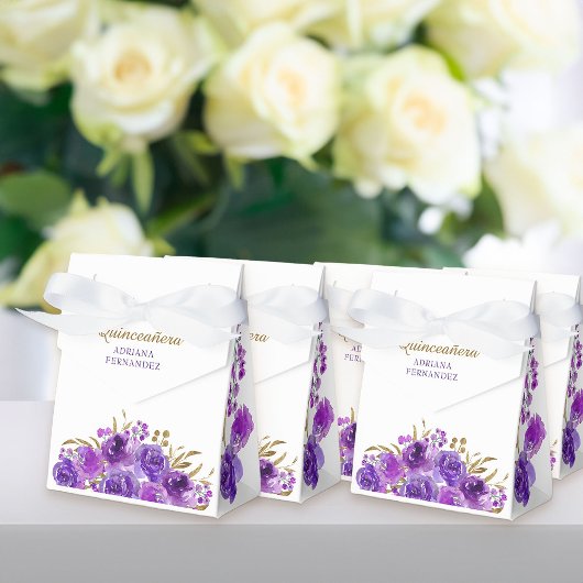 Paars Roos en gouden bladeren Aangepaste Floral Bedankdoosjes