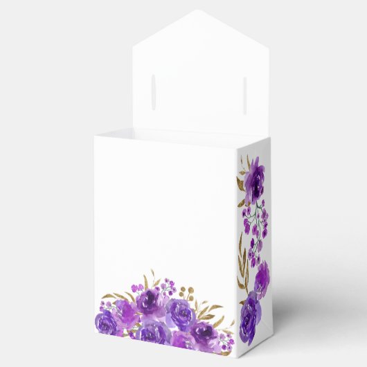 Paars Roos en gouden bladeren Aangepaste Floral Bedankdoosjes (Geopend)