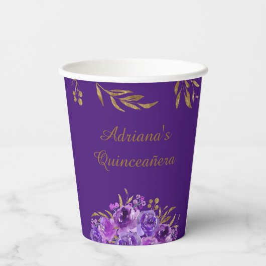 Paars Roos en goudlef Elegant speciale pleister Papieren Bekers (Achterkant)