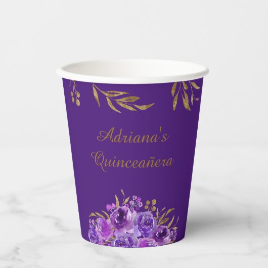 Paars Roos en goudlef Elegant speciale pleister Papieren Bekers (Voorkant)