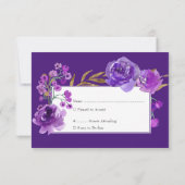 Paars Roos en goudlef Quinceanera RSVP Kaartje (Achterkant)