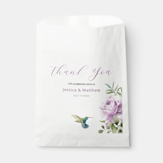 Paars Roos en kolibrie Bedankzakje (Voorkant)