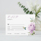 Paars Roos en kolibrie RSVP Kaartje (Staand voorkant)
