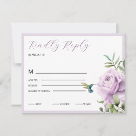 Paars Roos en kolibrie RSVP Kaartje