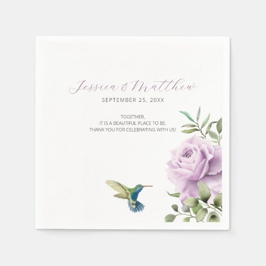 Paars Roos en kolibrie Servet (Voorkant)