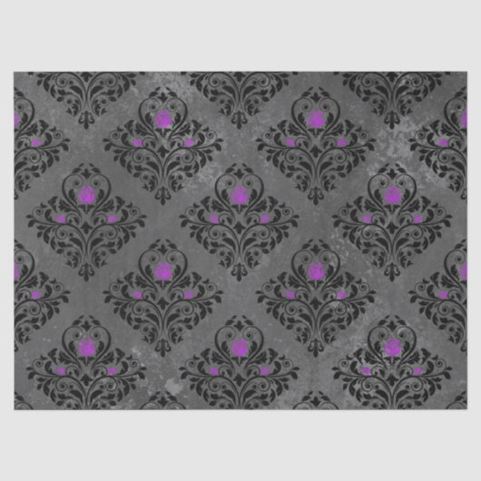 Paars Roos en zwart Damask-decoupage Tissuepapier (Voorkant)