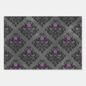 Paars Roos en Zwarte Damask Inpakpapier Vel (Voorkant 3)