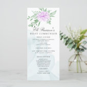 Paars Roos Eucalyptus blaast eerste communie Menu (Staand voorkant)