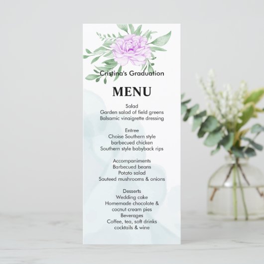 Paars Roos Eucalyptus laat Afstuderen Dinon Menu (Staand voorkant)