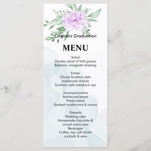 Paars Roos Eucalyptus laat Afstuderen Dinon Menu (Voorkant)