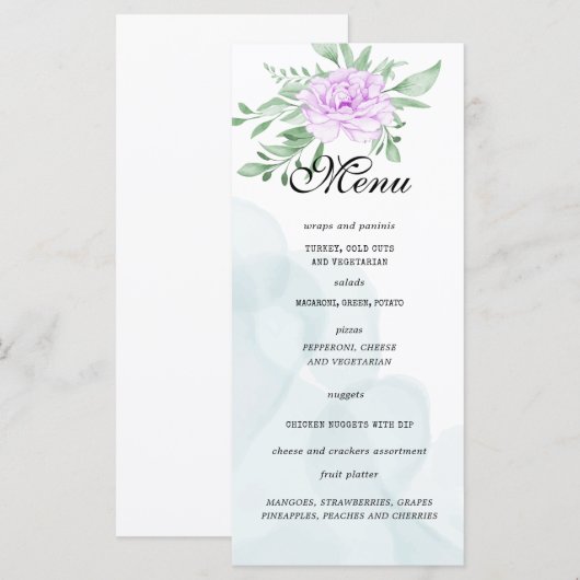 Paars Roos Eucalyptus Leaves Birthday Menu (Voorkant / Achterkant)