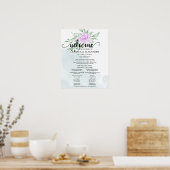 Paars Roos Eucalyptus Leaves Wedding Program Poster (Keuken)