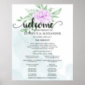 Paars Roos Eucalyptus Leaves Wedding Program Poster (Voorkant)