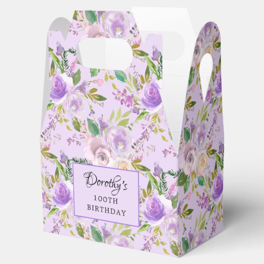  Paars Roos Floral 100e verjaardag Bedankdoosjes (Geopend)